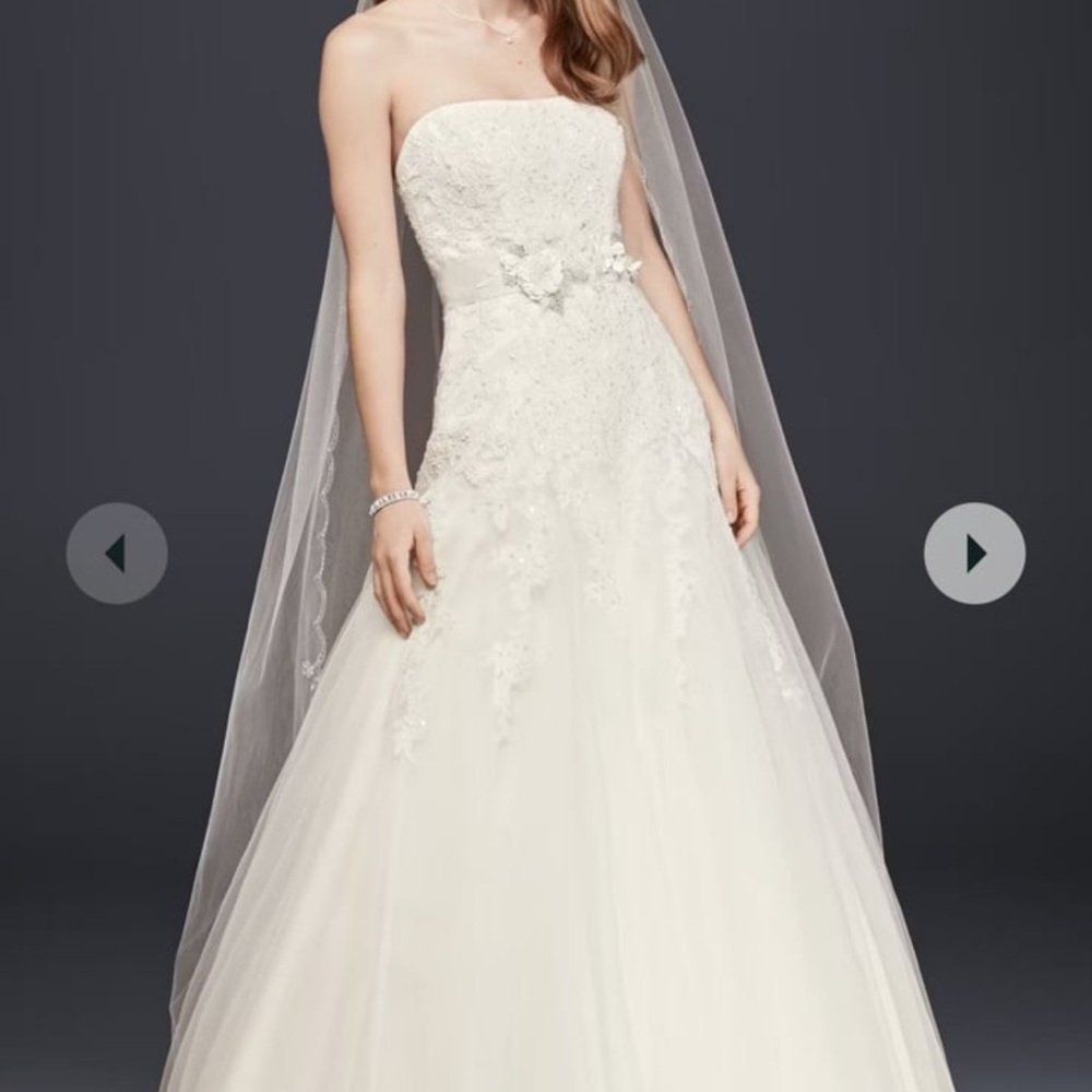 David’s Bridal Floral Laced Strapless Corset Princess Bridal Wedding Dress Ivory - Picture 8 of 11